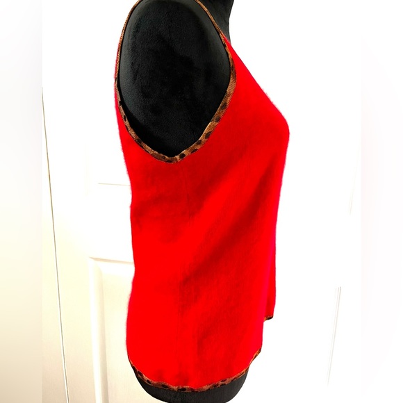 Carole Little Red Lambswool & Angora w/ Cheetah Print Tank Top sz Large - Picture 6 of 8